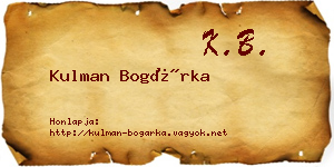 Kulman Bogárka névjegykártya